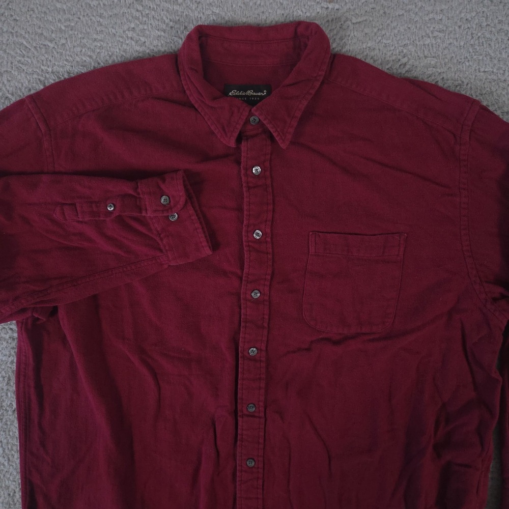 VINTAGE Eddie Bauer Shirt Men XXL Red Herringbone Flannel Button Down Hiking Y2K